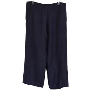 Tory Burch Pants Womens 8 Navy Blue 100% Linen Wide Leg Cropped Trousers
